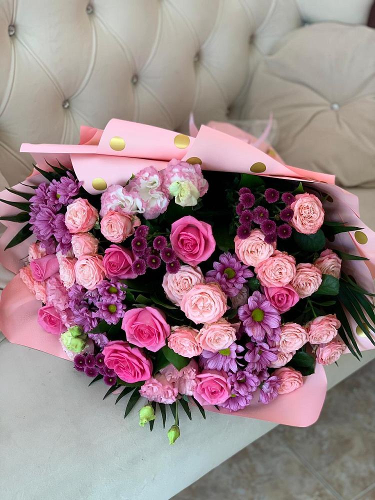 Букет цветов из: Хризантемы, Розы и Лизиантусы в Искре Курской области