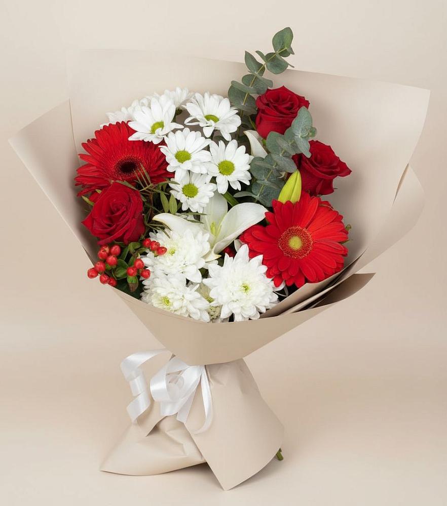 Букет цветов из: Розы, Хризантемы, Герберы и Лилии в Искре Курской области