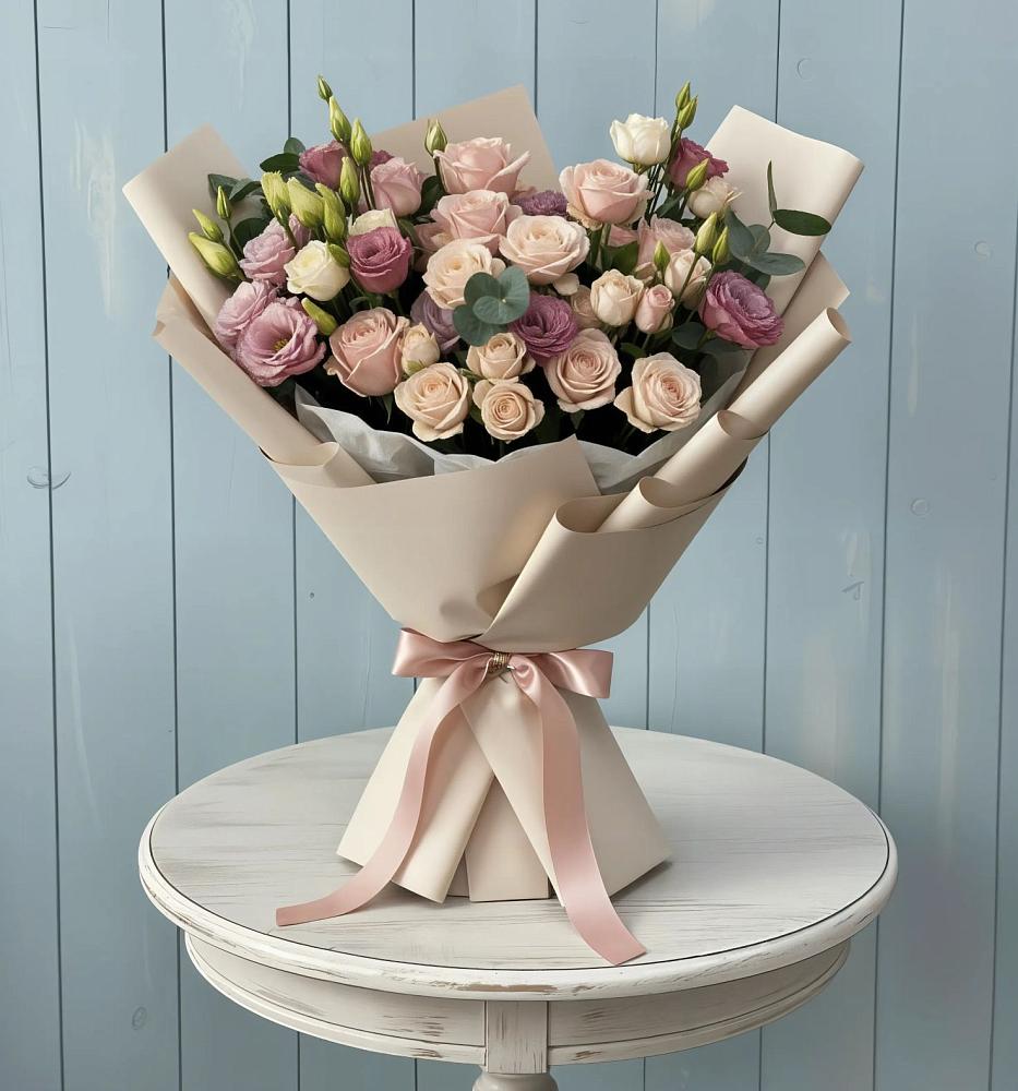 Букет цветов из: Розы и Лизиантусы в Искре Курской области