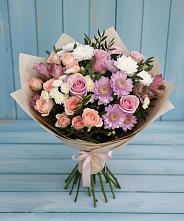 Букет цветов из:  Хризантемы, Розы и Альстромерии #REPLACE_PRED# Искре Курской области