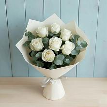 Букет Белые розы в Эвкалипте #REPLACE_PRED# Искре Курской области