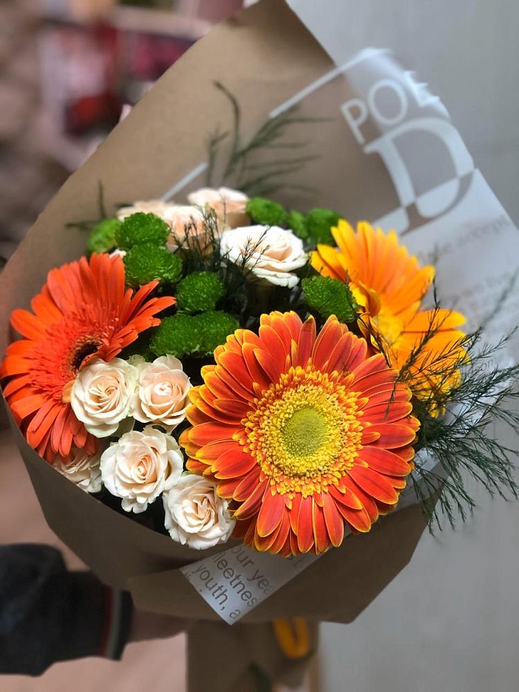 Букет цветов из: Герберы, Хризантемы и Розы в Искре Курской области
