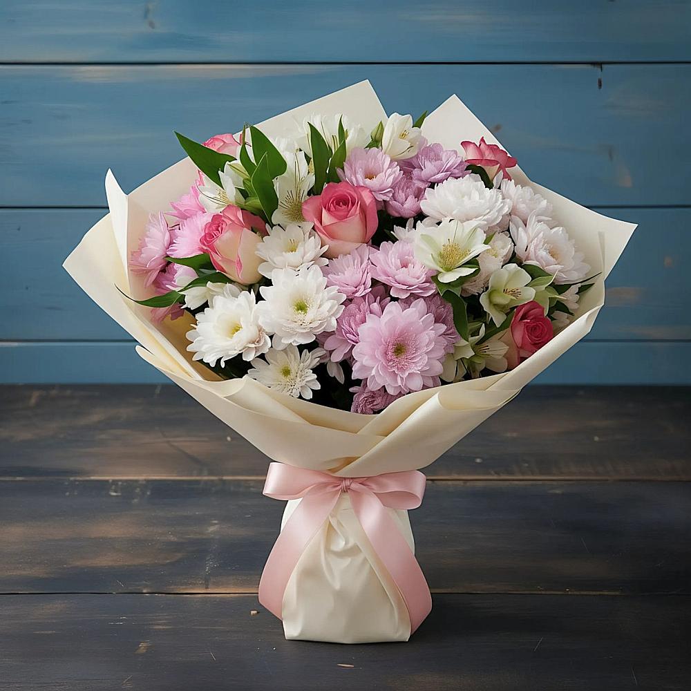 Букет цветов из: Хризантемы, Альстромерии и Розы в Искре Курской области